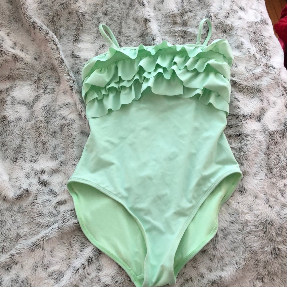 Neon green ruffled One Piece Bathing Suit